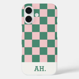Funda retro a cuadros verde rosa para iPhone 16