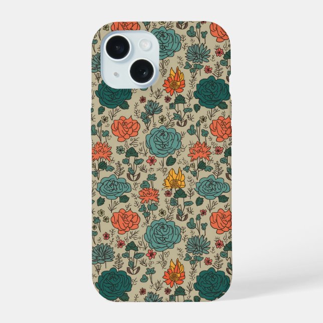 Funda Retro Flower Pattern iPhone 15 (Reverso )