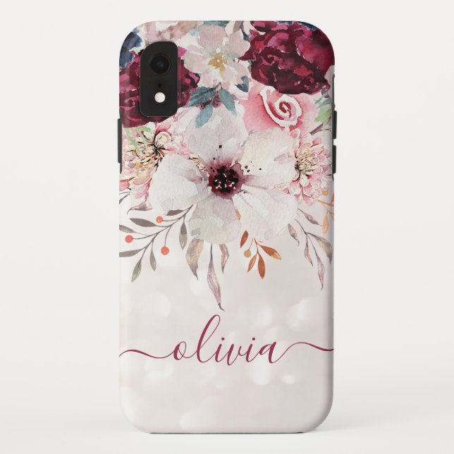 Funda Rubor Pink Burgundy Floral iPhone XR (Reverso)