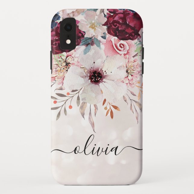 Funda Rubor Pink Burgundy Floral iPhone XR (Reverso)