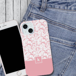 Funda Rubor Pink Damask Pattern Monograma iPhone 1
