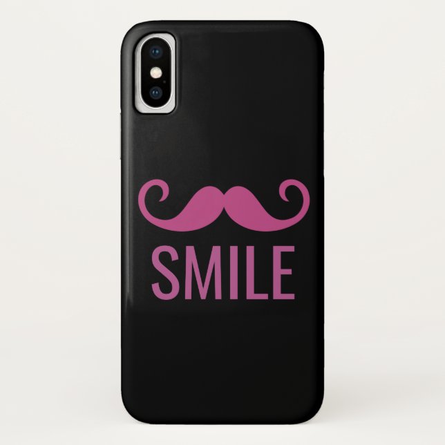 FUNDA SMILE Pink Mustache de fondo negro para iPho (Reverso)
