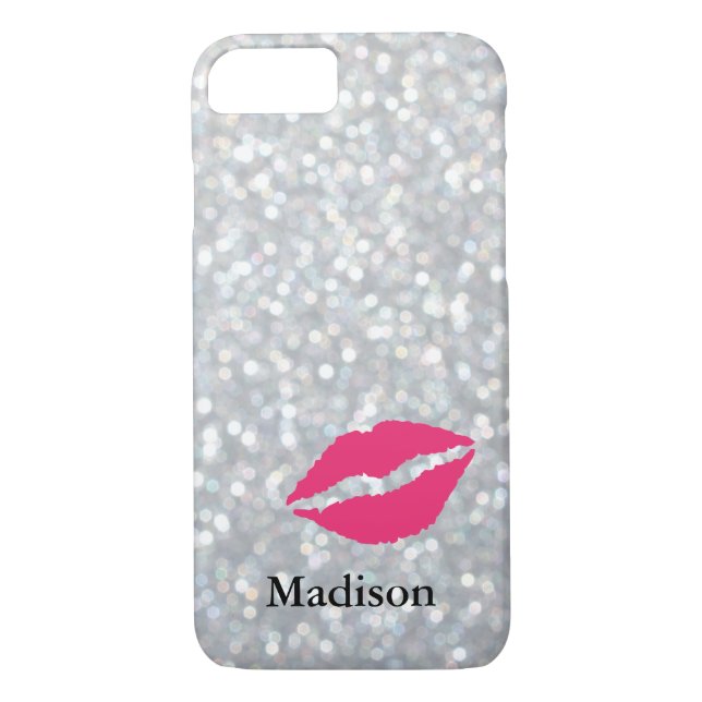 Funda Sparkly Silver para iPhone 7 con labios (Reverso)