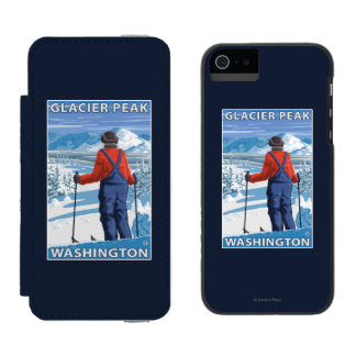 Funda Cartera Para iPhone 5 Watson Admiración del esquiador - pico del glaciar,