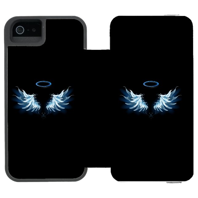 Funda Tipo Cartera Para iPhone De Incipio Alas del Ángel Azul brillante sobre fondo negro (Folio abierto)