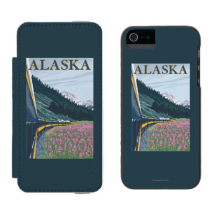 Funda Cartera Para iPhone 5 Watson AlaskaRailroad y viaje del vintage del Fireweed