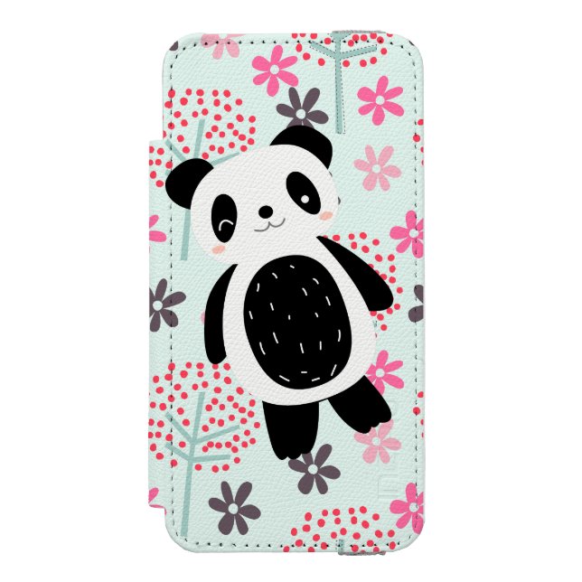 Funda Tipo Cartera Para iPhone De Incipio Árboles, flores y osos panda (Anverso)