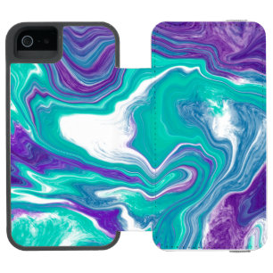 Funda Cartera Para iPhone 5 Watson Arte fluido morado y Verde azulado arte mármol