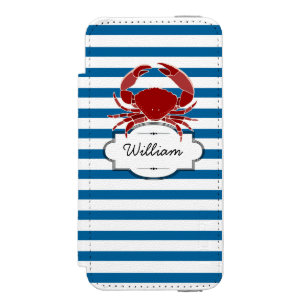 Funda Cartera Para iPhone 5 Watson Banda horizontal azul y blanca personalizada de ca