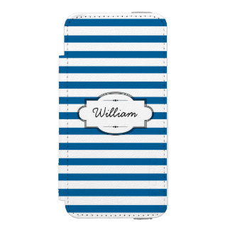 Funda Cartera Para iPhone 5 Watson Banda horizontal blanca y azul personalizada