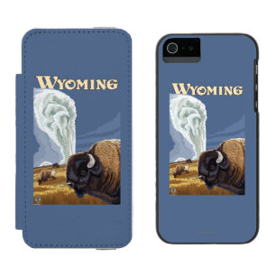 Funda Cartera Para iPhone 5 Watson Búfalo por el poster fiel viejo del viaje del