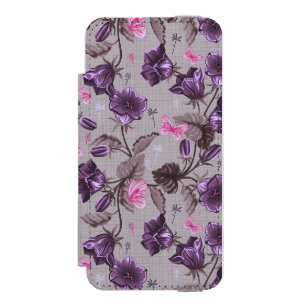 Funda Cartera Para iPhone 5 Watson campanas de mano violetas y modelo de mariposas