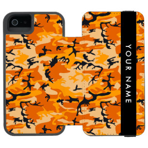 Funda Cartera Para iPhone 5 Watson Camuflaje Naranja Personaliza tu nombre