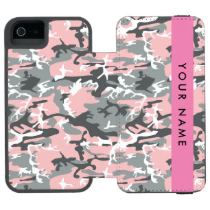 Funda Cartera Para iPhone 5 Watson Camuflaje rosa y gris Personaliza tu nombre