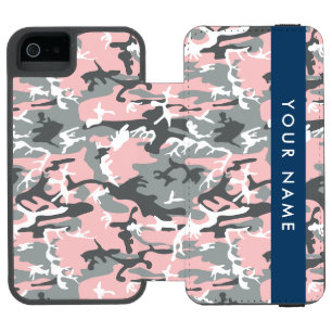 Funda Cartera Para iPhone 5 Watson Camuflaje rosa y gris Personaliza tu nombre