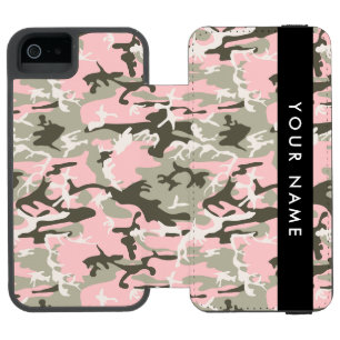 Funda Cartera Para iPhone 5 Watson Camuflaje rosa y verde Personaliza tu nombre