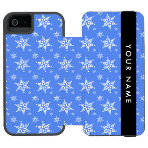Funda Cartera Para iPhone 5 Watson Copia de Copos de nieve blancos, Azul, Tu nombre, 