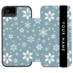 Funda Cartera Para iPhone 5 Watson Copos de nieve blancos, gris, tu nombre, personifi