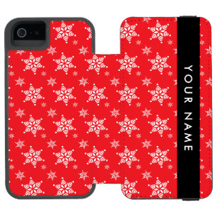 Funda Cartera Para iPhone 5 Watson Copos de nieve blancos, rojo, tu nombre, personali