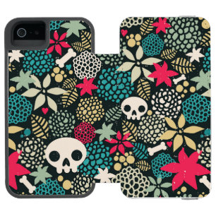 Funda Cartera Para iPhone 5 Watson Cráneo de flores