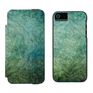 Funda Cartera Para iPhone 5 Watson Damasco azul verde azulado grabado en relieve