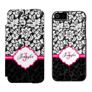 Funda Cartera Para iPhone 5 Watson Damascos florales blancos y rosados negros