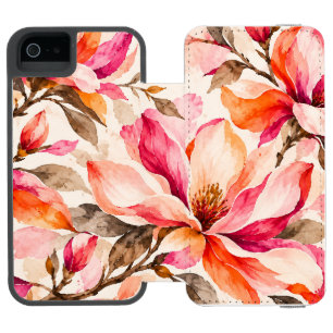 Funda Cartera Para iPhone 5 Watson Diseño floral botánico de magnolia vibrante