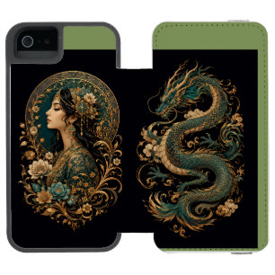 Funda Cartera Para iPhone 5 Watson Dragon & Lady Flower Funda para Teléfono Fantasí