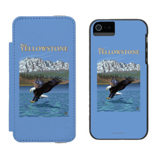 Funda Cartera Para iPhone 5 Watson Eagle calvo que se zambulle - Yellowstone del