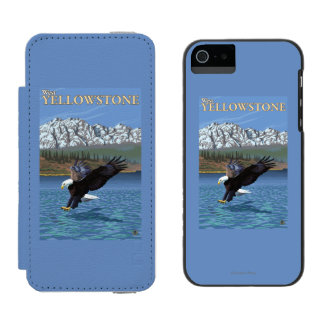 Funda Cartera Para iPhone 5 Watson Eagle calvo que se zambulle - Yellowstone del