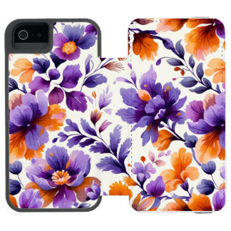 Funda Cartera Para iPhone 5 Watson Elegante Naranja y color morado floral | iPhone