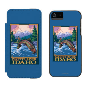 Funda Cartera Para iPhone 5 Watson Escena de la pesca con mosca - río de Payette,