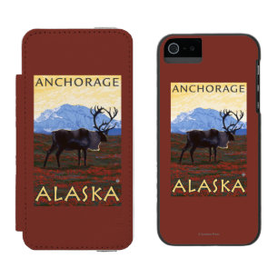 Funda Cartera Para iPhone 5 Watson Escena del caribú - Anchorage, Alaska