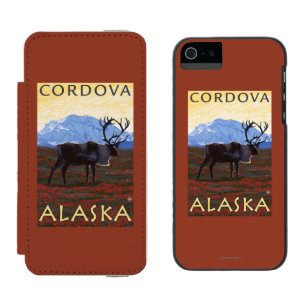 Funda Cartera Para iPhone 5 Watson Escena del caribú - Cordova, Alaska