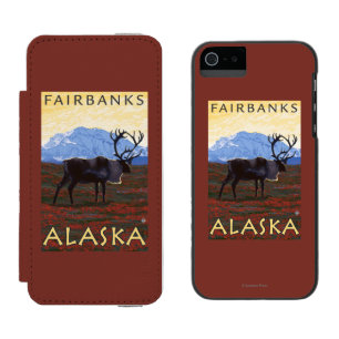 Funda Cartera Para iPhone 5 Watson Escena del caribú - Fairbanks, Alaska