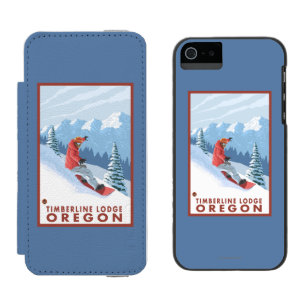 Funda Cartera Para iPhone 5 Watson Escena del Snowboarder - casa de campo del