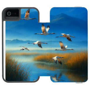 Funda Cartera Para iPhone 5 Watson Escena serena del lago en la naturaleza con grulla