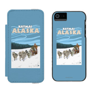 Funda Cartera Para iPhone 5 Watson Escena Sledding del perro - Katmai, Alaska