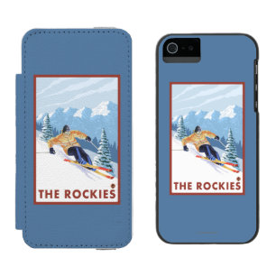 Funda Cartera Para iPhone 5 Watson Esquiador de la nieve de Downhhill - los Rockies