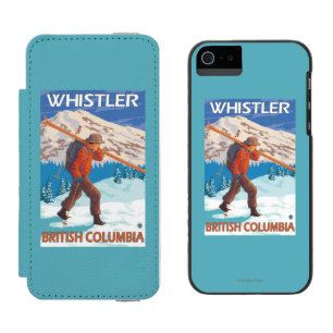 Funda Cartera Para iPhone 5 Watson Esquís de la nieve del esquiador que llevan -