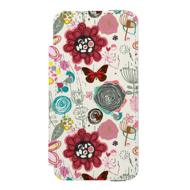 Funda Tipo Cartera Para iPhone De Incipio Estampado de flores en el estilo retro 5 (Anverso)