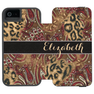 Funda Cartera Para iPhone 5 Watson Estampado de Leopardo y Patrón Paisley para Person