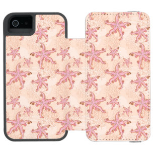 Funda Cartera Para iPhone 5 Watson Estrella de mar y coral rosa patrón pastel