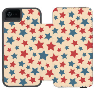 Funda Cartera Para iPhone 5 Watson Estrellas rojas y azules, 4 de julio, fondo beige