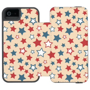 Funda Cartera Para iPhone 5 Watson Estrellas Rojas y Azules, 4 de Julio, Fondo Beige