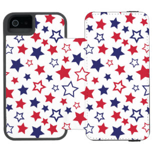 Funda Cartera Para iPhone 5 Watson Estrellas Rojas y Azules, 4 de Julio, Fondo Blanco