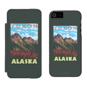 Funda Cartera Para iPhone 5 Watson Fireweed y montañas - el Yukón, Alaska