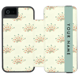 Funda Cartera Para iPhone 5 Watson Flores Azules y Rojas, Azul, Tu Nombre