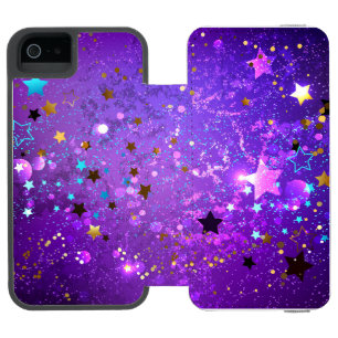 Funda Cartera Para iPhone 5 Watson Fondo de Relieve metalizado púrpura con estrellas