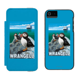 Funda Cartera Para iPhone 5 Watson Frailecillos y barco de cruceros - Wrangell,